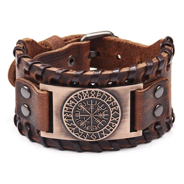 VEGVISIR RUNE LEATHER WRAP BRACELET