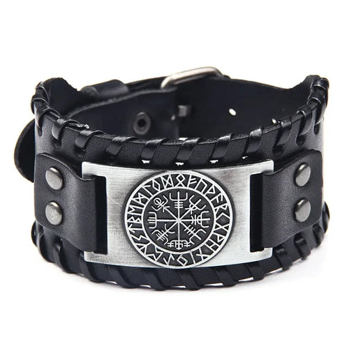 VEGVISIR RUNE LEATHER WRAP BRACELET