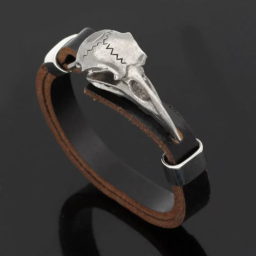 RUSTIC RAVEN SKULL LEATHER BRACELET