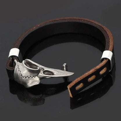 RUSTIC RAVEN SKULL LEATHER BRACELET