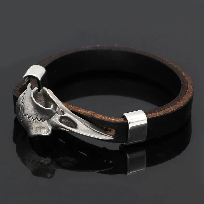 RUSTIC RAVEN SKULL LEATHER BRACELET