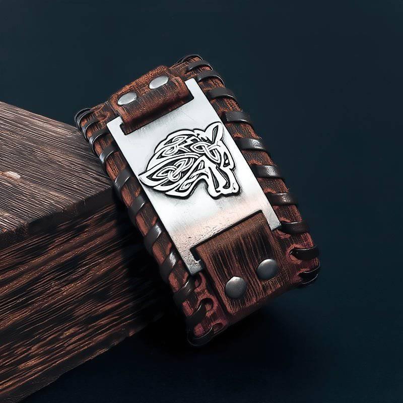 WOLF OF ODIN LEATHER WRAP BRACELET